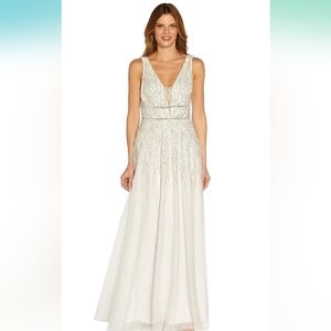 Adrianna papell beaded mesh chiffon gown